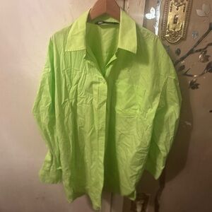 Zara Women's Neon Green Button Down Shirt
